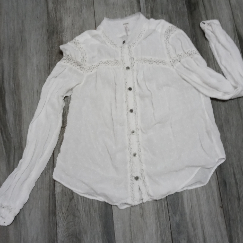 Free People Button up Swiss Dot lace accent semi sheer camisole blouse xs